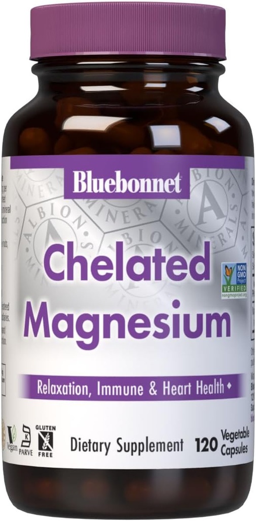 Bluebonnet Beslenme Albion Chelated Sebze Kapsülü, 200 mg, Stres Yardımı, Vegan, GMO, Gluten Free, Soy Free, Milk Free, Kosher, 120 Sebze Capsule, 2 Ay Supply
