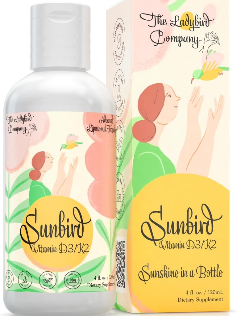 Sunbird Liposomal Liquid D for Women - Premium Vitamin D3 ve K2 for Menopause, Fertness, Hamile & Bone Health - Sugar-Free, Vegetarian, Sublingual Liquid D3 with K2, Made in USA