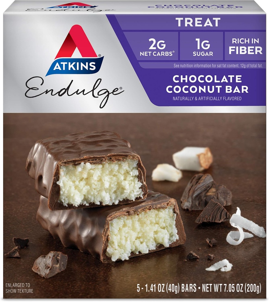 Atkins Endulge Chocolate Coconut Bar, Dessert Favori, Fiber Yüksek, 1g Sugar, 5 Count