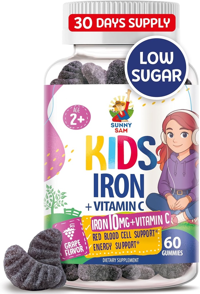 Çocuklar ve Gençler için SUN Iron Gummies - C vitamini ile 10 mg Demir Vitaminleri - Immune Desteği için Düşük Karbon Tamamı, Çocuklar ve Genç Kızlar için Kırmızı Kan Hücre Üretimi Destekliyor
