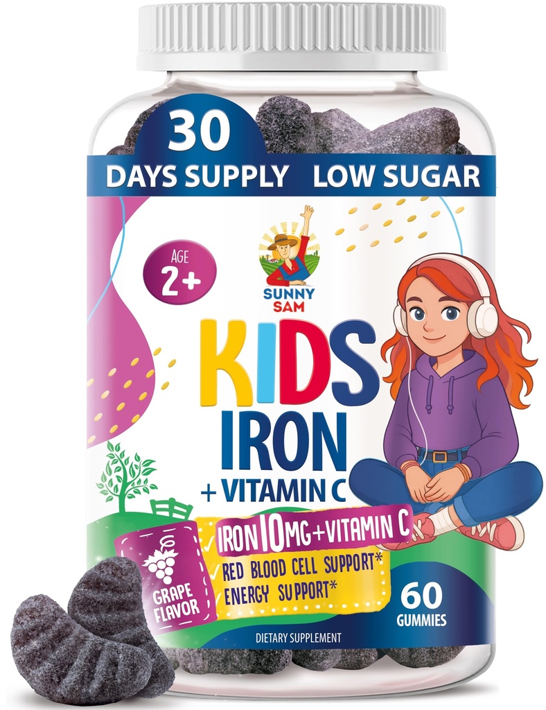 Çocuklar ve Gençler için SUN Iron Gummies - C vitamini ile 10 mg Demir Vitaminleri - Immune Desteği için Düşük Karbon Tamamı, Çocuklar ve Genç Kızlar için Kırmızı Kan Hücre Üretimi Destekliyor