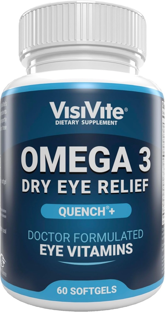Omega 3 Kuru Eye Supplements with EPA and DHA - VisiVite Kuru Eye Quench+ Omega 3 Supplement ile kuru gözler için gözler - Omega 3 Fish Oil ile yapılan Kuru Göz vitaminleri - 60 Softgels.