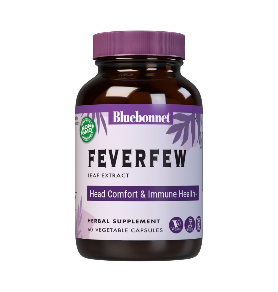 BlueBonnet Nutrition Feverfew Leaf Extract, Immune Health*, Head Comfort*, μη ΓΤΟ, Vegan, Kosher Πιστοποιημένο, χωρίς γλουτένη, χωρίς σόγια, 60 κάψουλες λαχανικών, 60 εξυπηρετούν