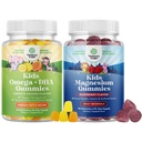 Çocuklar için Omega DHA Gummies - Fatty Asits Omega 3 6 9, Beyin Için C vitamini, Immunity & Vision ve Kids Magnezyum Gummies - Nerve Health Muscles & Health Heart Support