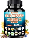 Sea Moss 350mg Black Seed Oil 200 mg Ashwagandha 100 mg Turmeric 100mg Bladderwrack 100 mg Burdock 100 mg,All-in-1 Sea Moss Capsules-60 Count
