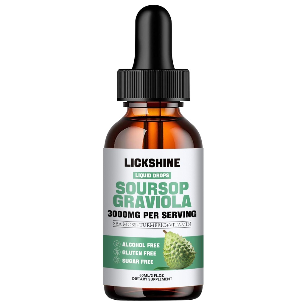 1 Πακέτα 3000MG Soursop Graviola Liquid Drop για την υποστήριξη & αναγέννηση κυττάρων, lmmune, Gut, Antioxidant, Mood, Relax, συκώτι και ύπνο Zzz - εκχύλισμα φύλλων Graviola Soursop, Sea Moss, Turmeric - 2Fl Oz