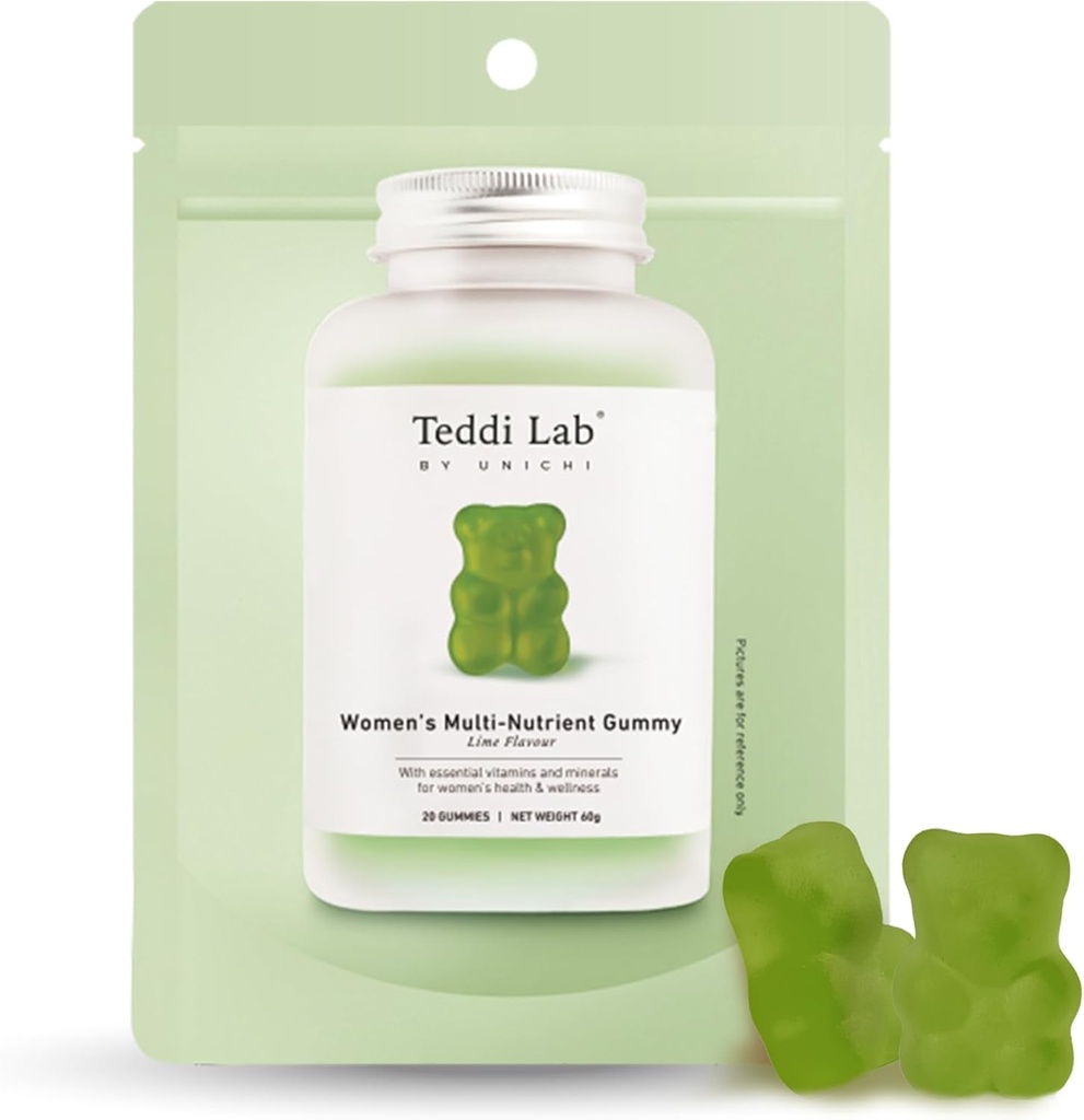 Unichi Γυναικεία Multi-Nutrient Gummy 20 Count, 18 Essential Vitamins & Minerals Ειδικά σχεδιασμένα για γυναίκες για να βελτιώσουν τη συνολική ζωτικότητα, μη-GMO, Lime Flavour