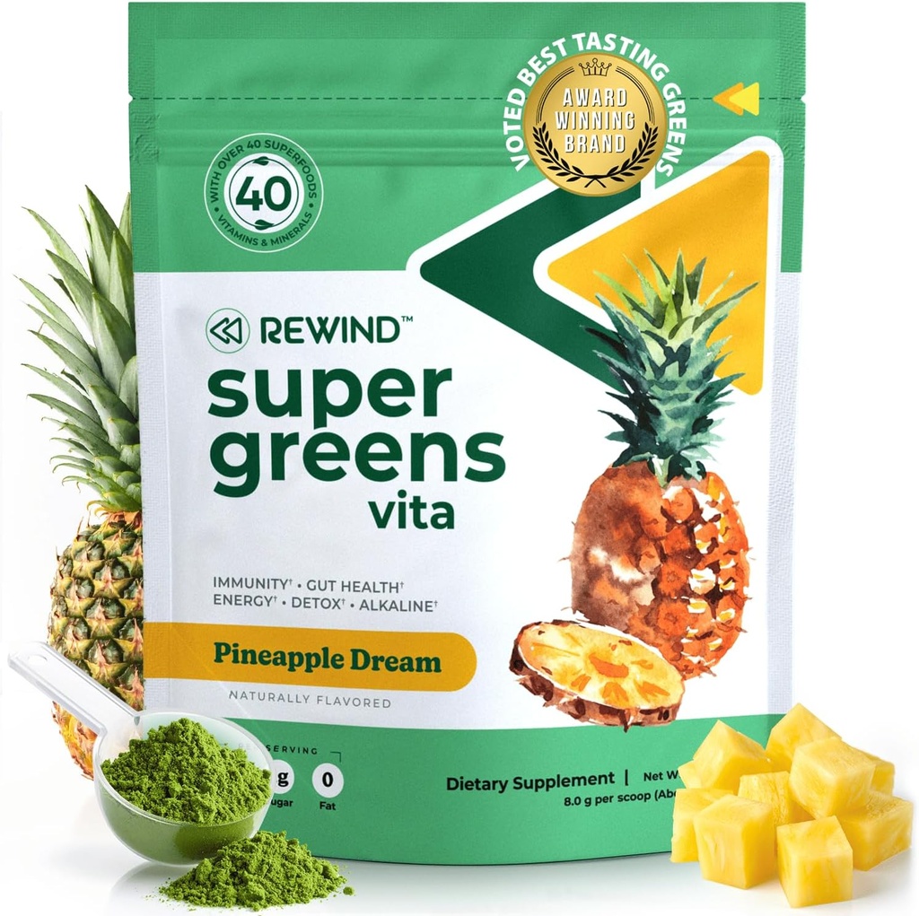 Super Greens Tozunu 40 + Superfoods ile En İyi Tasting Super Greens Toz - Günlük Yeşil Toz B12, çinko, C, Magnezyum & Food - Green Juice Superfood Mix - Pinele Flavor