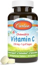Carlson - Παιδική Μασώμενη Βιταμίνη C, 250 mg, 1 g Σάκχαρων, Ανοσολογική Υποστήριξη & Βέλτιστη Ευεξία, Αντιοξειδωτικό, Tangerine, 60 χορτοφαγικά δισκία