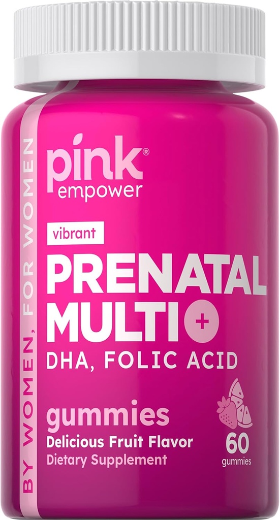 PINK Prenatal Vitaminler | DHA ve Folic Acid | Non-GMO & Gluten Free Multivitamin | Meyve Flavor