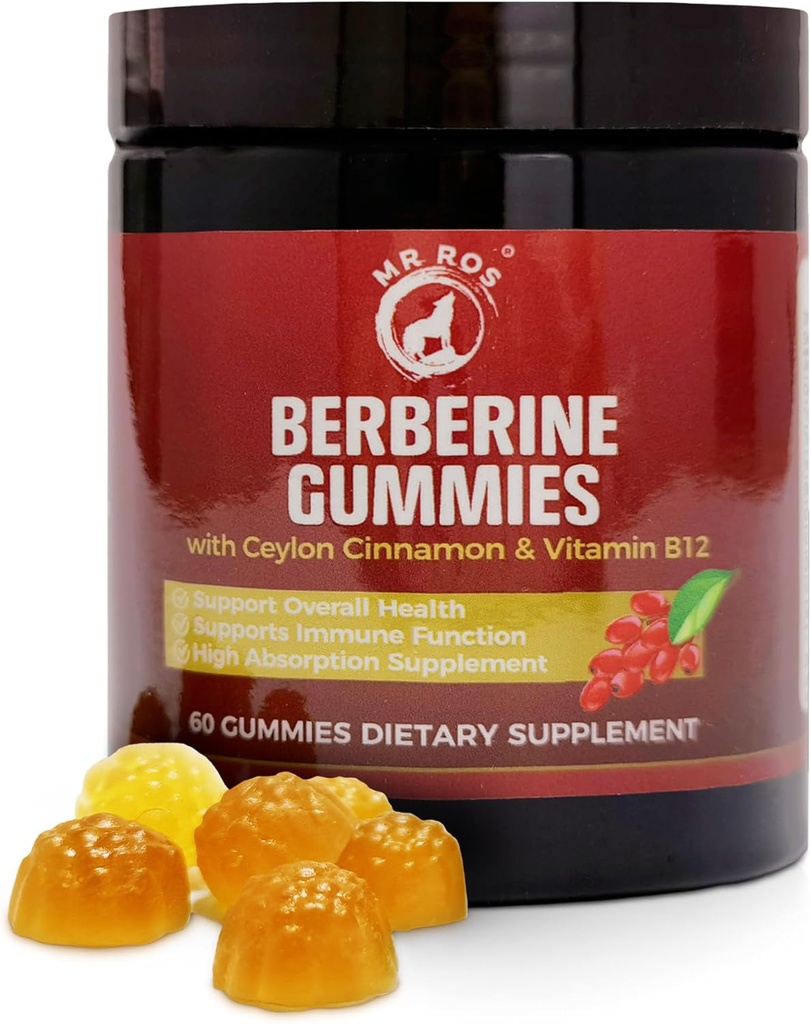 Premium Berberine Gummies 1500 mg - Sugar-Free Metabolism Support with Ceylon Cinnamon, Chromium, Magnezyum, çinko & B12-60 Count