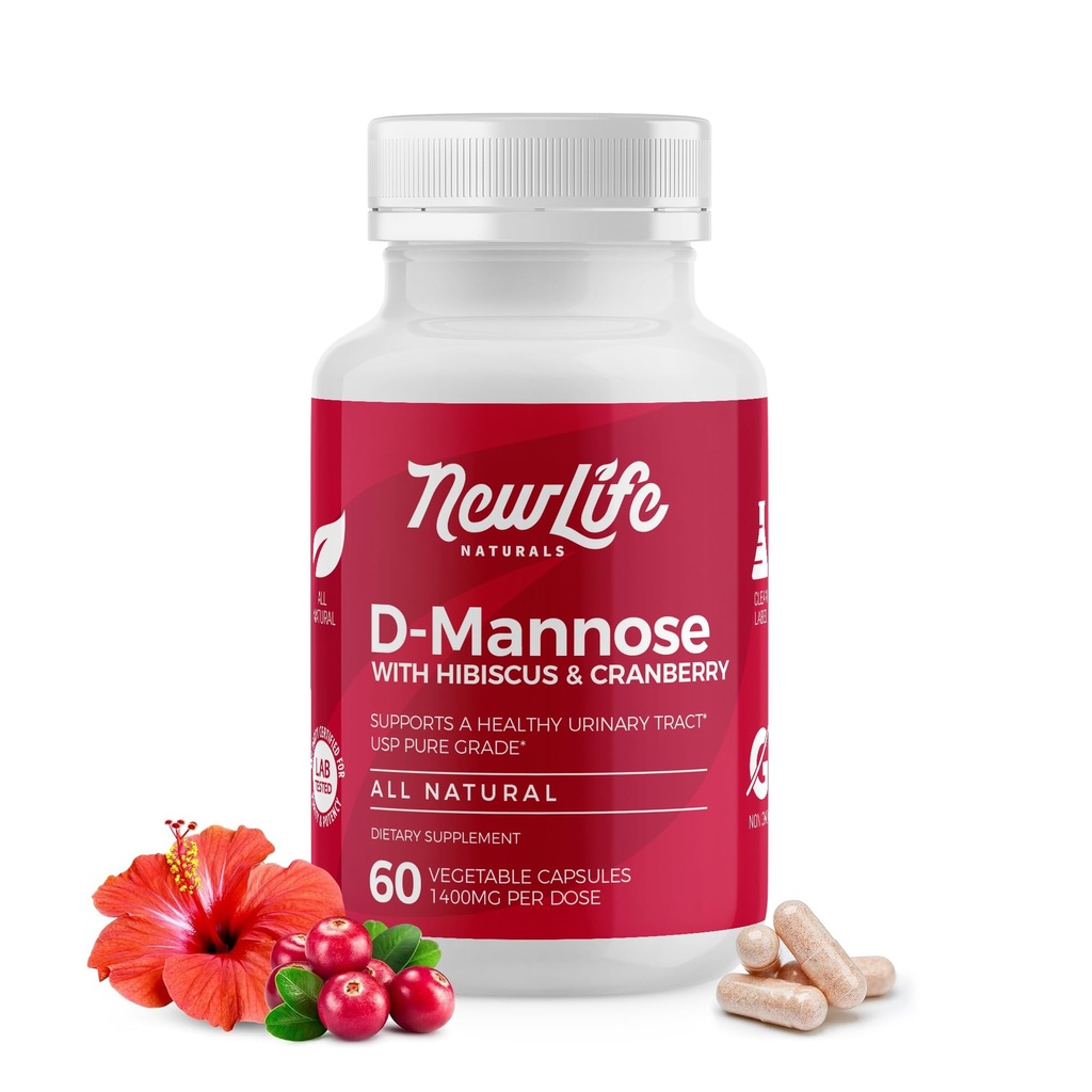 YeniLife Naturals D-Mannose Capsules | w/Cranberry and Hibiscus Extracts | Natural Urinary Tract Health Supplement | 1400 mg Pure Veggie Toz | 60 Veggie Capsules