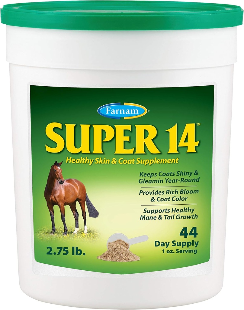 Farnam Super 14 Sağlıklı Skin & Coat Supplement for Horses, Keeps Coats Shiny & Gleaming Year-Round 2.75 Pound, 44 Day Supply