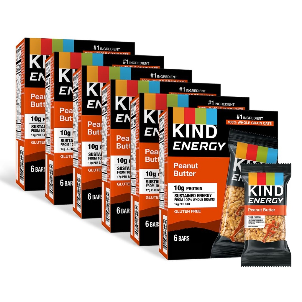 KIND Energy Bars, Peanut Butter, Sağlıklı Snacks, Gluten Free, 10g protein, 36 Count