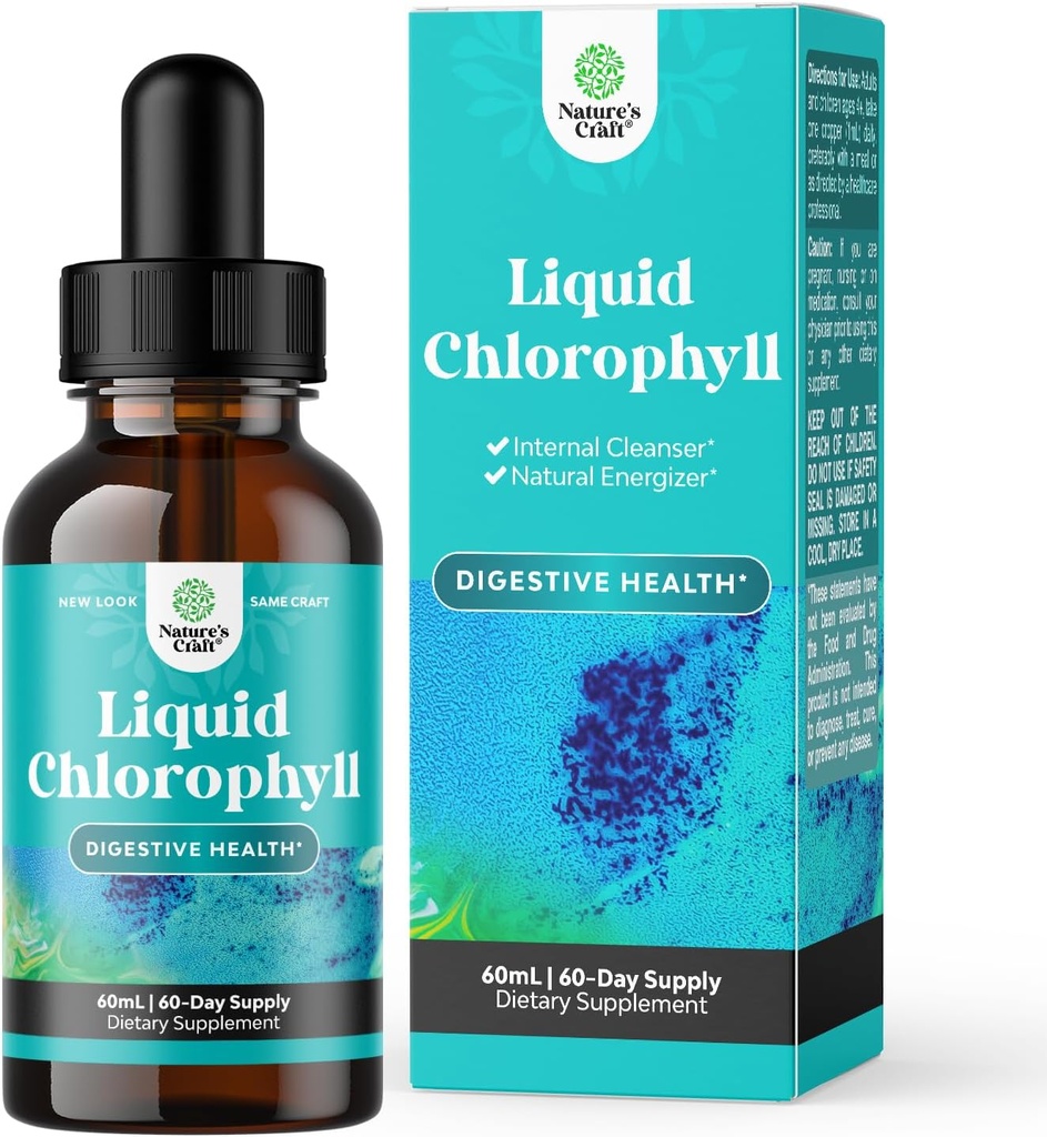 Vegan Sıvı Klorophyll Drops - Super Tempd Mint Flavored Chlorophyll Liquid Drops - İç Temiz Digestive Support Immune Health and Whole Body Detox and Cleanse Support (60 Hizmet)
