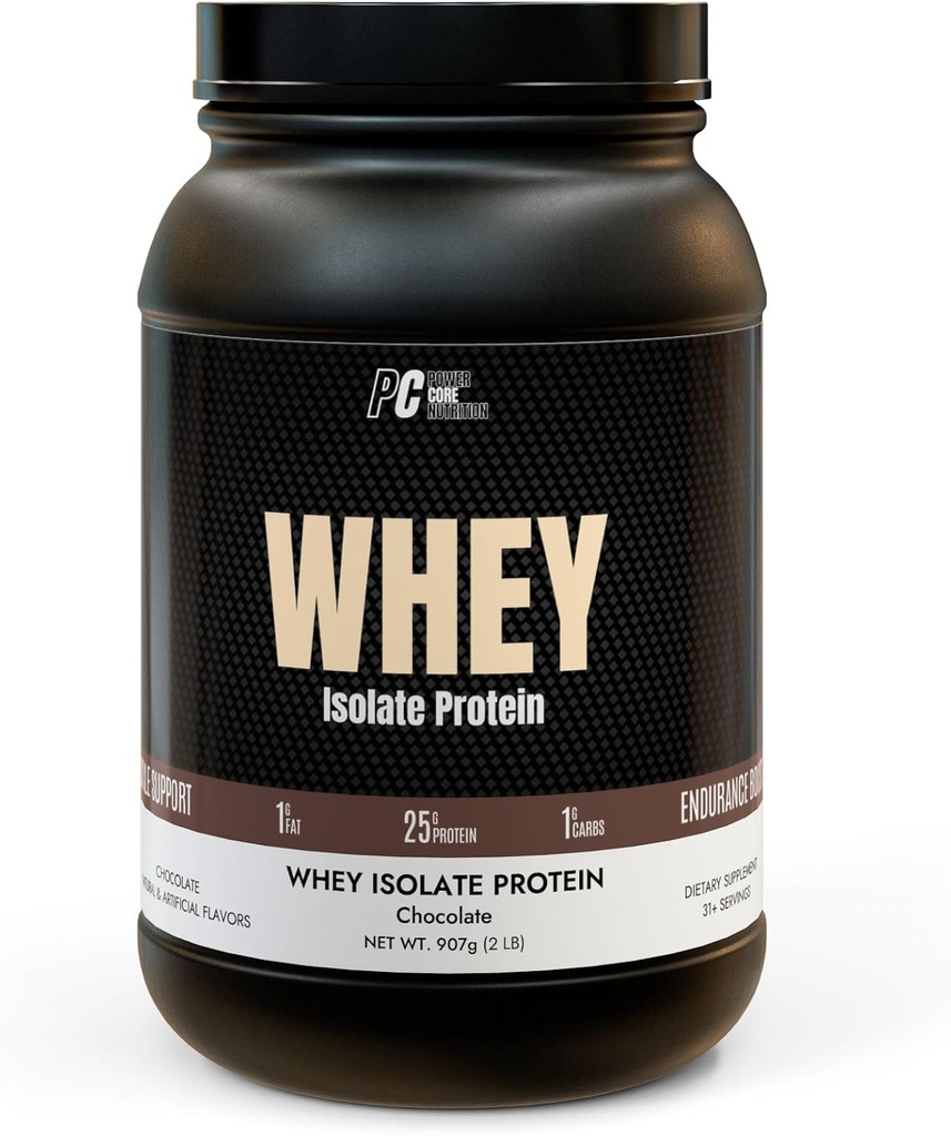 PowerCore Nutrition Whey Isolated Protein - Χαμηλό υδατανθράκο, Χαμηλό λίπος, Εύκολα αναμειγνύεται - 25g πρωτεΐνη ανά υπηρεσία - Σοκολάτα Γεύση, Μη-ΓΤΟ, Ανάκτηση μυών & Lean Κερδίζει Συμπλήρωμα (2 lb)