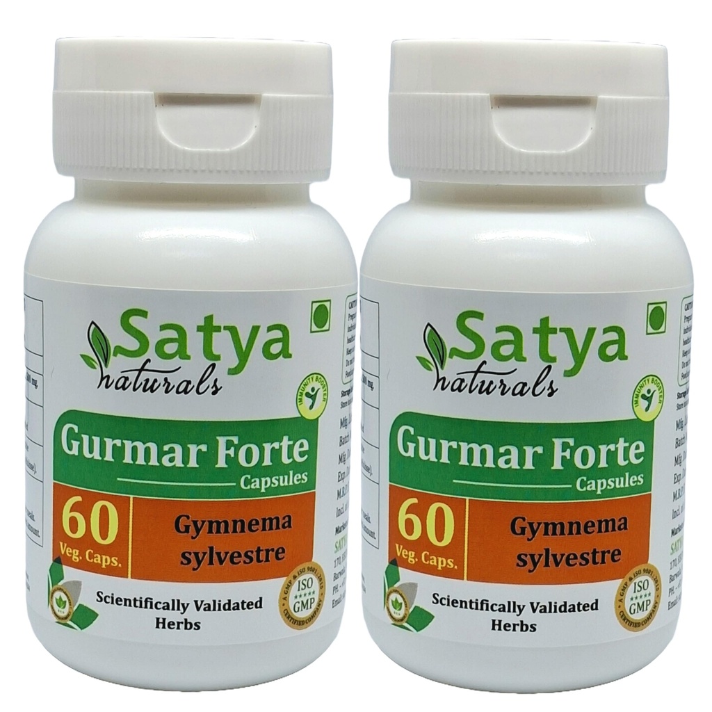 Gurmar Forte Capsules 500 mg. 60 Veg. Capsule | Gudmar (Gymnema Sylvestre) Erkekler ve kadınlar için Kapsüller | Ayurvedic Herbal Supplement/R capturedes | 10:1 Forte (2 Şişeler 60 Capsules)
