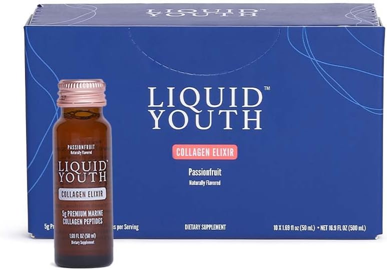 Υγρό Collagen Elixir Shot για γυναίκες & άνδρες - Premium Υγρό Marine Collagen για την ανάπτυξη των μαλλιών, το δέρμα, τα νύχια, τα οστά και κοινή υγεία - Ταξίδι-Φιλικά (Passion Φρούτα, 10 Σερβίρει ανά κουτί)