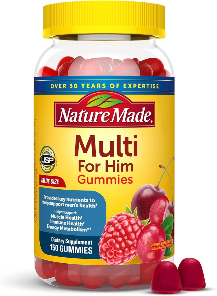 Doğa O'na çok şey yaptı, Erkekler Multivitamins Gummies, Enerji Metabolism Desteği, Erkekler için Multivitamin, 150 Gummy Vitamins ve Minerals, 75 Day Supply