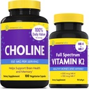 InnovixLabs Choline & Vitamin K2 Sche Choline Bitartrate 550 mg (100 Capsules) Full Spectrum Vitamin K2 (90 Softgels). Helps Memory, Mood, Brain Health & Boost Cognitive.*