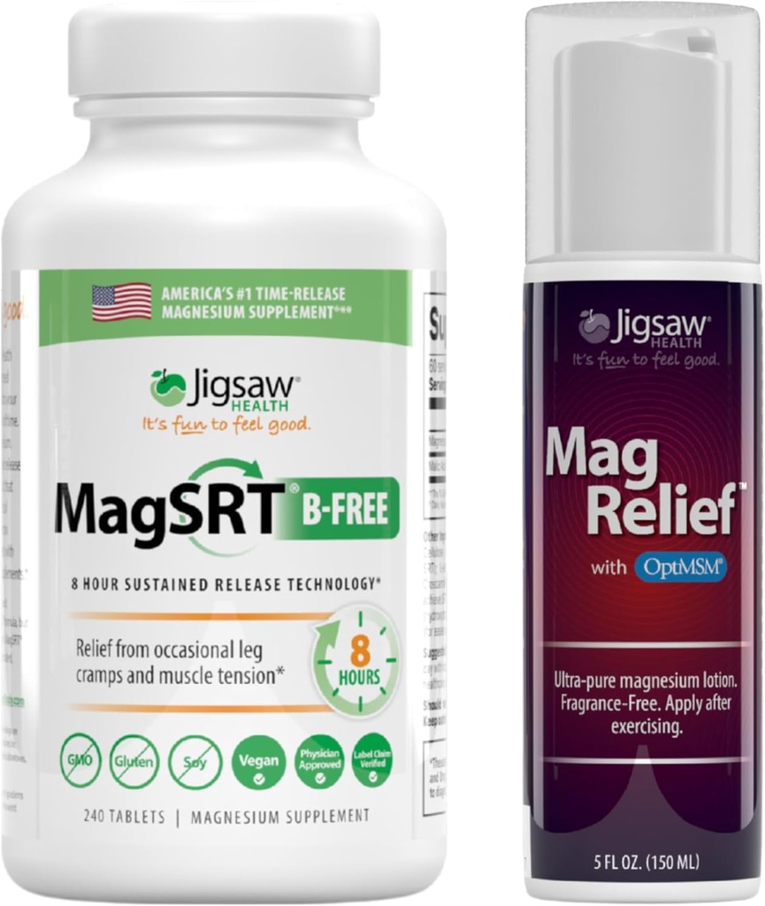 Jigsaw Health B-Free Magnezyum Sche | MagSRT (B-Free), 240 Tablet ve MagRelief, 5 Ounces (Lotion)