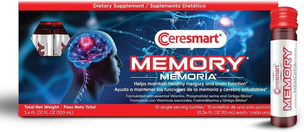 Ceresmart Memory Supplement for Brain – 10-πακ brain Boost Shots – Drinkable Memory Supplements with Ginko Biloba, Βιταμίνες – Συμπληρώματα εγκεφάλου για Μνήμη και Εστίαση, Κανονικές λειτουργίες εγκεφάλου