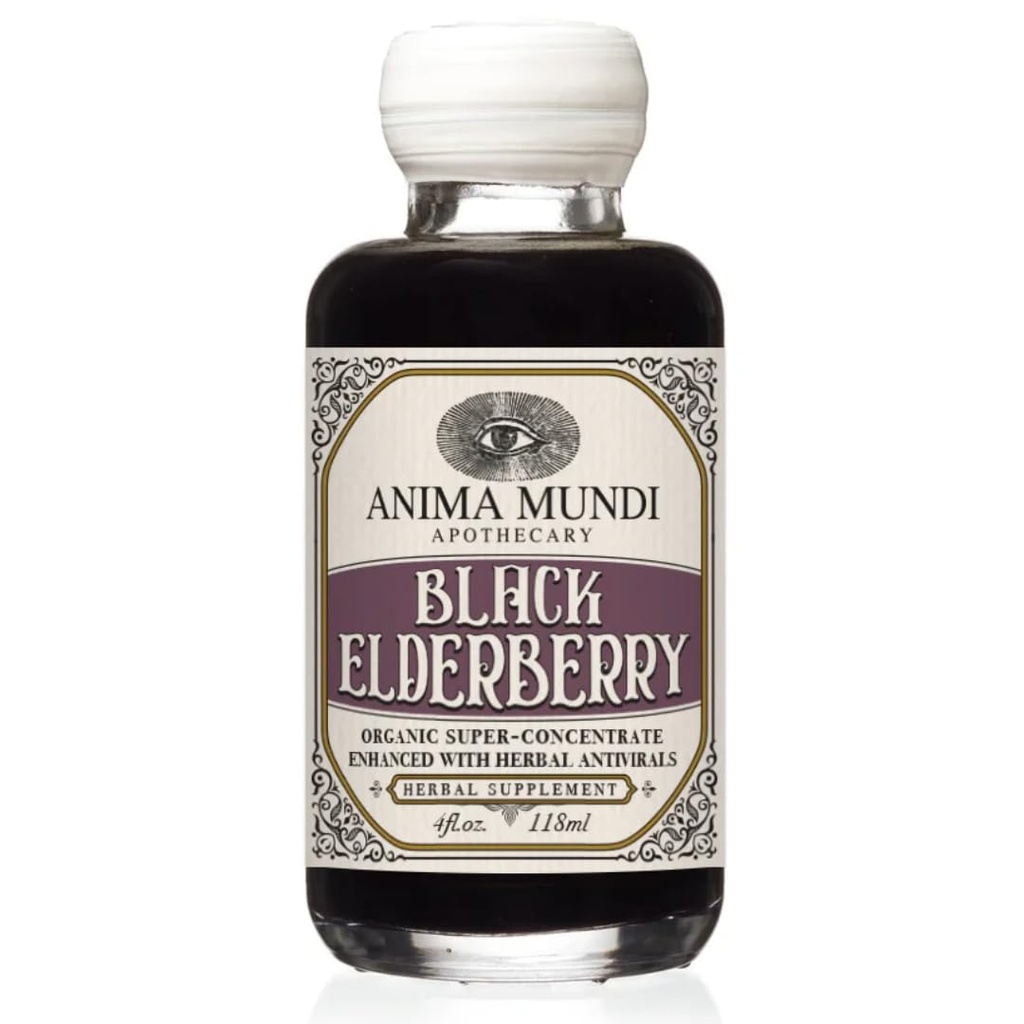 Anima Mundi Athecary Black Elderberry Syrup - Organic Elderberry Syrup with Skullcap Baikal, Cordyceps, Reishi, Shiitake & Maitake Mushrooms to Help Support Immune Health (4oz / 118ml)