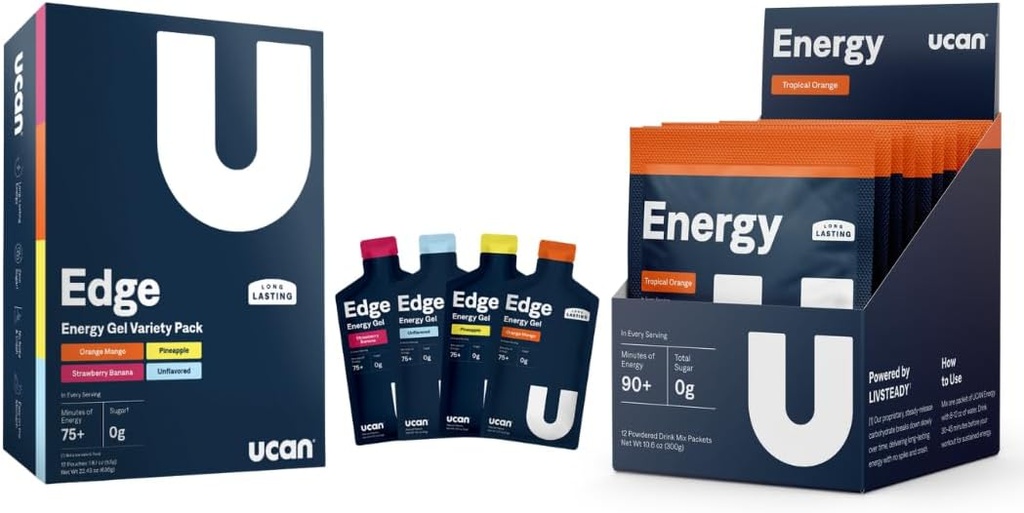 UCAN Eğitim Başlangıç Paketi, Edge Energy Gel Çeşitli Paketi, Enerji Toz Tropikal Orange, Erkekler ve Kadınlar için Pre & Post Workout | Vegan, Keto Friendly