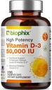 Biyophix Vitamin D-3 10000 I High-Potency 120 Softgels - High-Potency Non-GMO Soy-Free Supports Güçlü Bones Immune Health