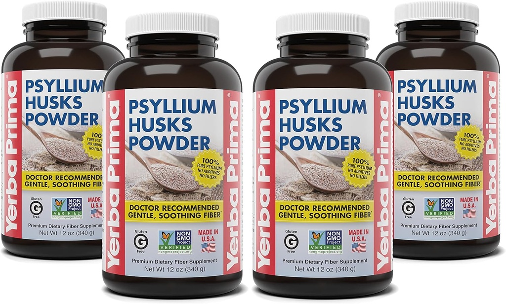 Yerba Prima Psyllium Husks Toz - 12 oz (yüzde 5) - Doğal Fiber Tamam - Kolon Temiz - Gut Health - Vegan, Non-GMO, Gluten-Free (Yeni Etiket - Ambalaj Vary)