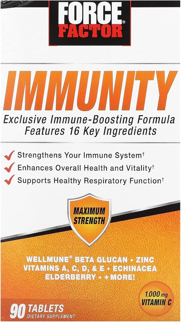 FORCE FACTOR Immunity, Immune Support ATM with Elderberry and 1000 mg of Vitamin C, Plus Vitamin D, çinko, Probiyotikler, Quercetin, Antioksis ve Echinacea for Immune Health Defense, 90 Tabletler