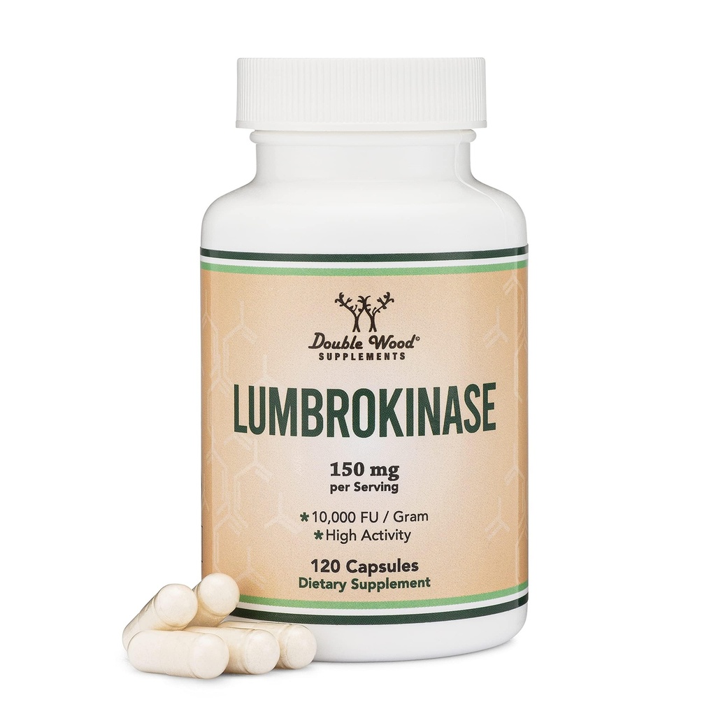 Lumbrokinase Enzymes Supplement - 120 Capsules (Max Activity 10.000 FU/Gram) Servis başına 150 mg (No Fillers, Non-GMO, Gluten Free) Cardiovascular ve Kan Circulation Desteği için
