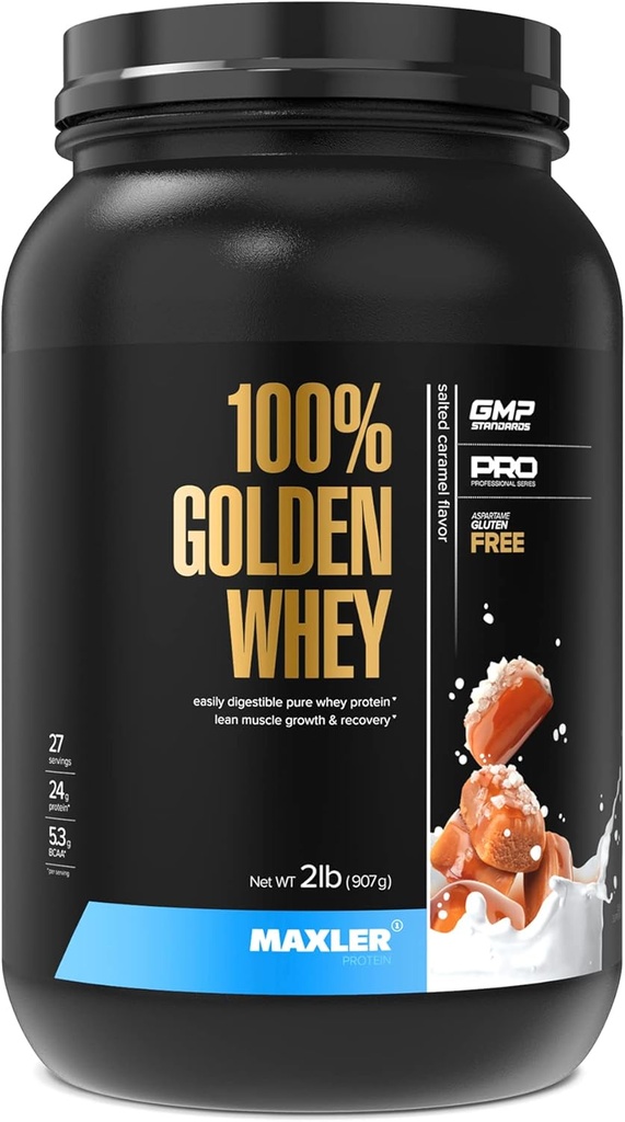Maxler% 100 Golden Whey proteini - Servis başına protein 24g - Pre Post Workout için Premium Whey Protein Tozu - Hızlı Nisorbing Whey Temp, Isolate & Hydrolysate Mix - Salted Caramel 2 lb