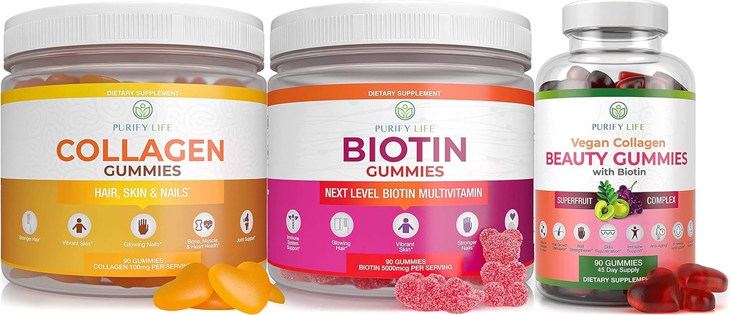 Life Marine Collagen, Biotin, & Vegan Collagen Sche, Gummies for Hair Skin and Nails (Bulk - 90 Chews), Ortak Bakım Vitamini, Immune Support, Beauty Capsules, Pills & Cleanse,