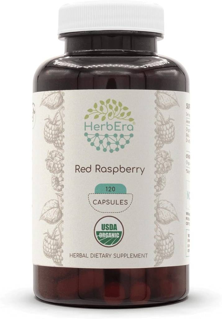 HerbEra Red Raspberry USDA Organic 120 Capsules | Natural Herbal Supplement | Sertifikalı Organik Vejetaryen Capsules ve Organik Red Raspberry (Rubus idaeus) kuru bir Broşür (120 Capsules)