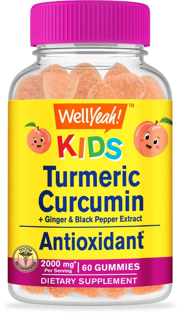 WellEvet Turmeric Curcumin with Black Pepper Gummies for Kids - Natural Immune Support, Joint and Muscle Health, Digestive Health, and Brain Function - Non-GMO, Vegan, Gluten-Free - 60 Count
