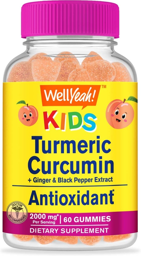 WellEvet Turmeric Curcumin with Black Pepper Gummies for Kids - Natural Immune Support, Joint and Muscle Health, Digestive Health, and Brain Function - Non-GMO, Vegan, Gluten-Free - 60 Count