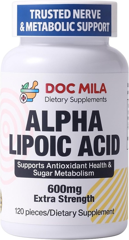 Alfa Lipoic Acid 600 mg 120 Caplets - Nerve Scia Peripheral Neuropati Desteği - Gluten Free, Vegan & Non-GMO Yetişkinler için