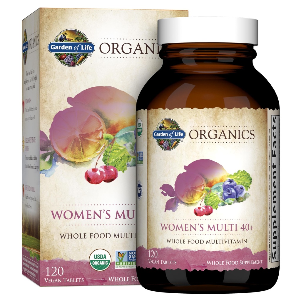 Kadınlar için Yaşam Bahçesi 40 Plus, Organik Kadınlar Vitaminleri, Hormonlar ve Diş Sağlığı Desteği Şöpek, Vegan, 120 Tablet