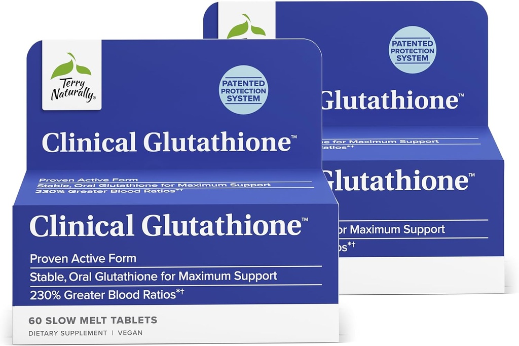 Terry Doğal Klinik Glutathione - Yüksek Absorpsiyon için Antioksit - L-Glutathione ile Diyetsel Tamam - Hücre Sağlığını Desteklemek için Vegan Supplement - 60 Slow Melt Tabletleri (Pack of 2)