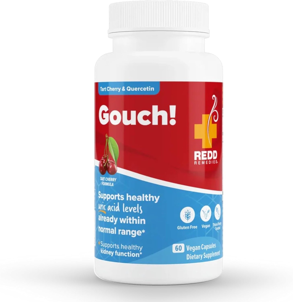 Redd Remedes, Gouch!, Υποστήριξη συμπλήρωμα για τις αρθρώσεις και τα επίπεδα ουρικού οξέος, Ενθαρρύνει μια υγιή φλεγμονή Ανταπόκριση, Tart Cherry & Quercetin, 60 κάψουλες Vegan