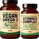Vegan Omega 3 180 Softgels & Vegan Vitamin B Kompleksi - Plant-Based DHA & EPA Fatty Asits, Essential B1, B2, B3, B5, B6, B7, Folate
