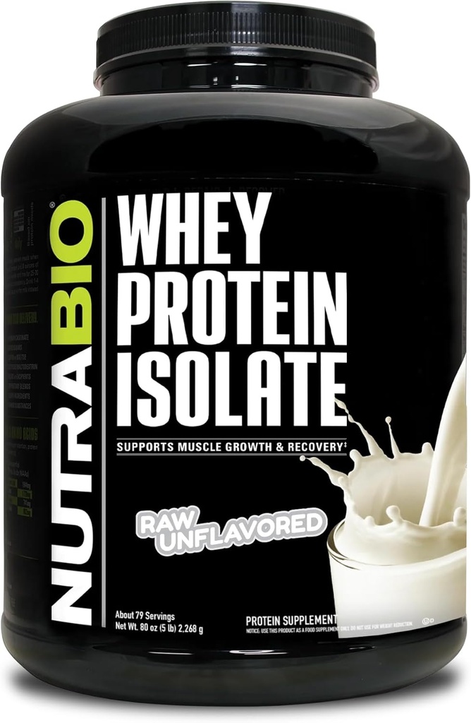 NutraBio 100% Whey proteini, Protein Tozu, Tamamlanmış 25g Protein, Non-GMO, Soy & Gluten Free, Low Carb, Low Calorie Whey Protein Toz, Raw Unflavored, 5 Lbs