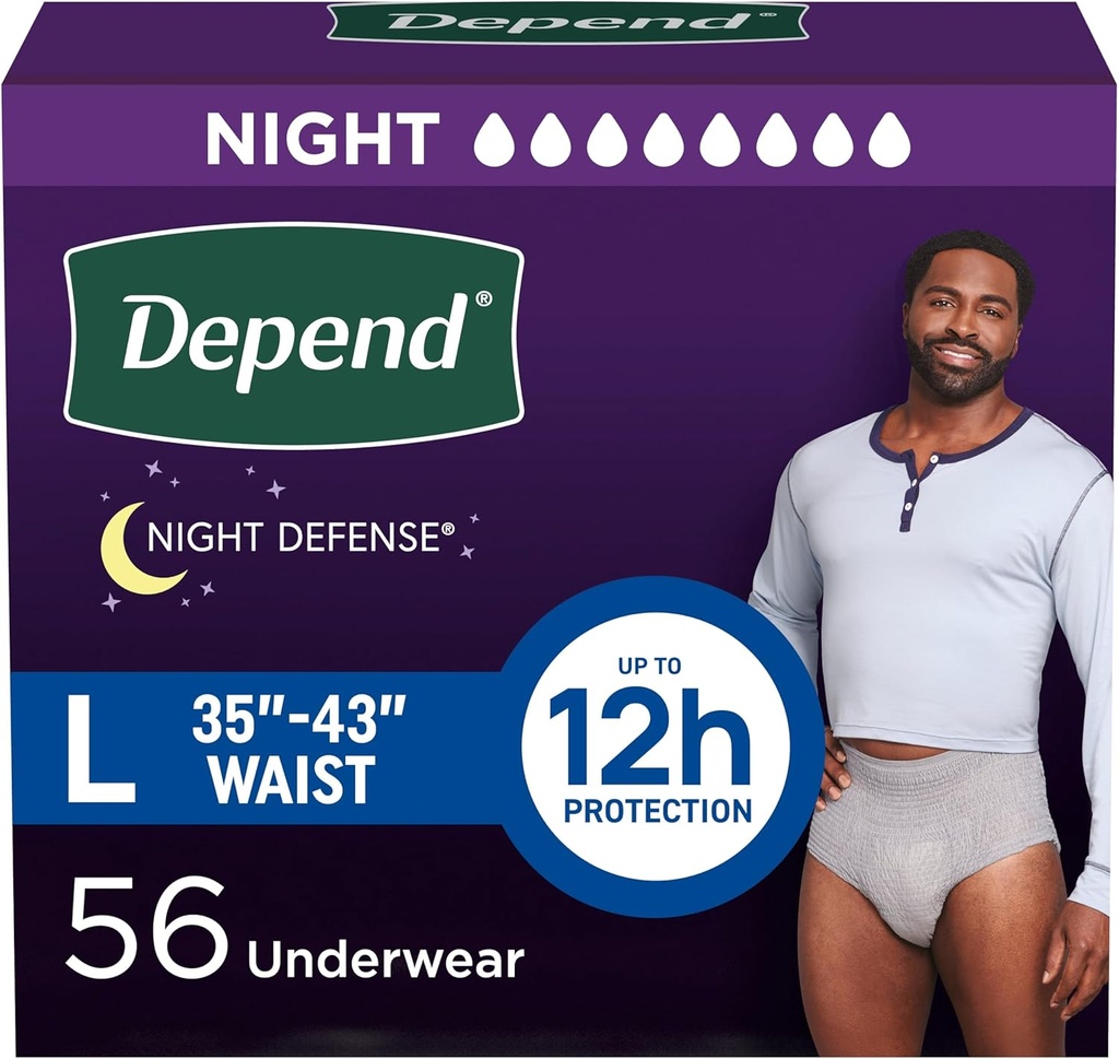 Night Defense Yetişkin Diapers'ya bağlı olarak, Erkekler için Incontinence Underwear, Single, Grey, 56 Kont (4 Packs of 14), Ambalaj Vary Mayıs