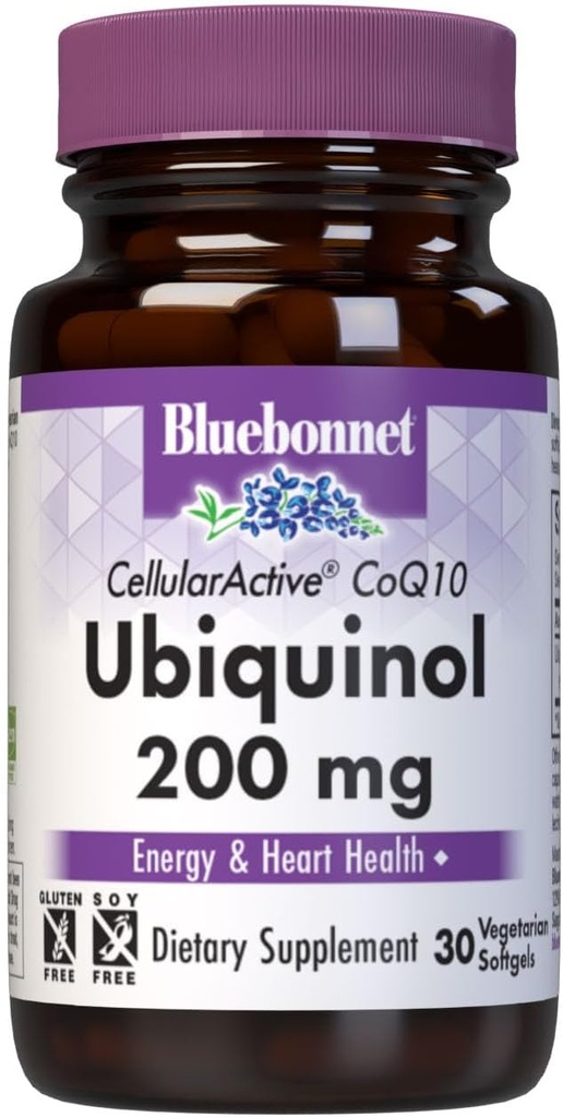 Bluebonnet Beslenme Aktif CoQ10 Ubiquinol 200 mg Vegetarian Softgels, Heart & Cellular Health from Kaneka, Non GMO, Gluten, Soy & Milk Free, White, 30