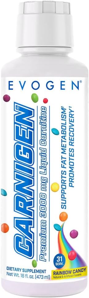 Evogen Carnigen Premium L Carnitine Sıvı - L Carnitine 3000 Tamam | L Carnitine Supplement for Fat Metabolism & Recovery | Acetyl L-Carnitine | Caffeine Free | Rainbow Candy | 31 Servisler