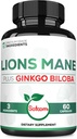 Lions Mane with Ginkgo Biloba Supplement - 60 Capsules - Extra Strength for Restful Mind, Brain Health, Immune System & Focus - Gluten-Free, Non-GMOMO