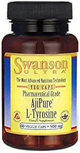 Swanson Amino Acid Ajipure L-Tyrosine Pharmaceutical Grade 500 Milligrams 60 Veg Capsules