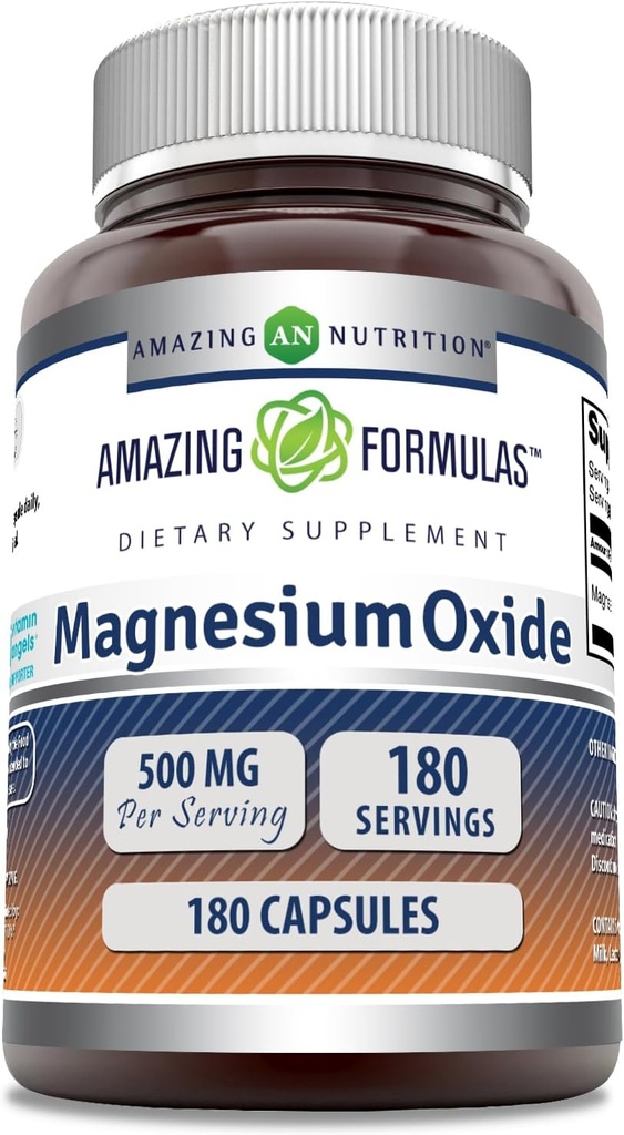 Amazing Formulas Magnezyum Supplement | 500 Mg Per | 180 Capsules | Non-GMO | Gluten-Free | Made in USA