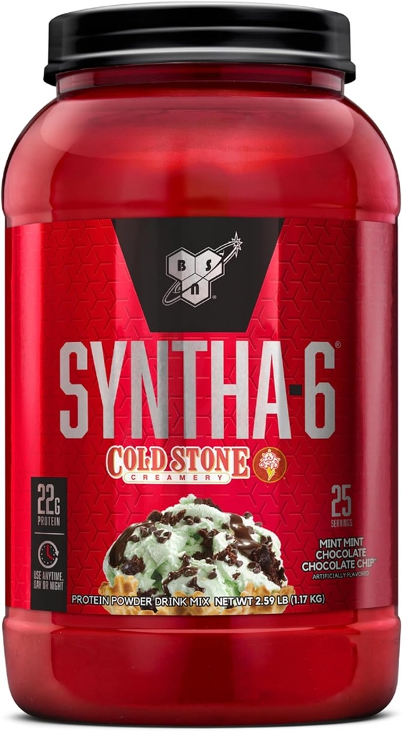 BSN Syntha-6 Whey Protein Powder, Creamery ψυχρής πέτρας-Mint Chocolate Chip Flavor, Micellar καζεΐνη, Γαλακτοπρωτεϊνη Isolate Powder, 25 μερίδες